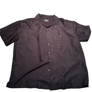 After Dark Black Rayon Blend Floral Tone on Tone Hawaiian Shirt XL 17-17.5